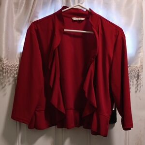 2/$10 Red Ruffled Open Front Shrug